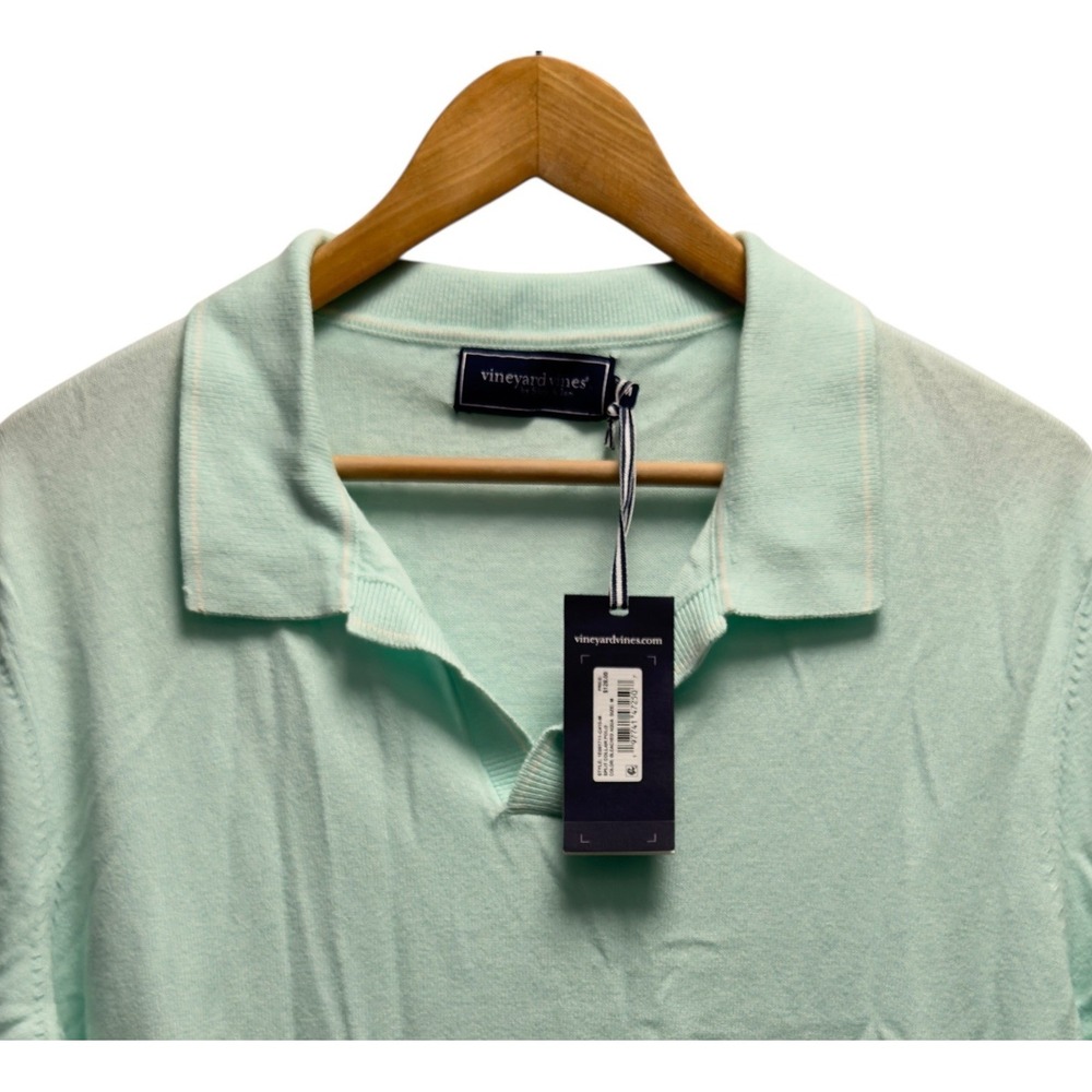 Vineyard Vines NEW $128 Men's M Aqua Split Collar Cotton Nylon Silk Sweater Polo
